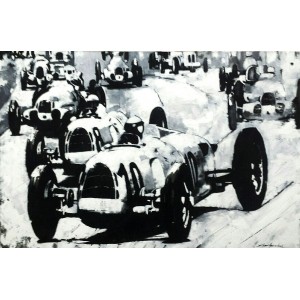 Shan Amrohvi, Oil on Canvas, 24 x 36 inch, Vintage Car painting, AC-SA-060